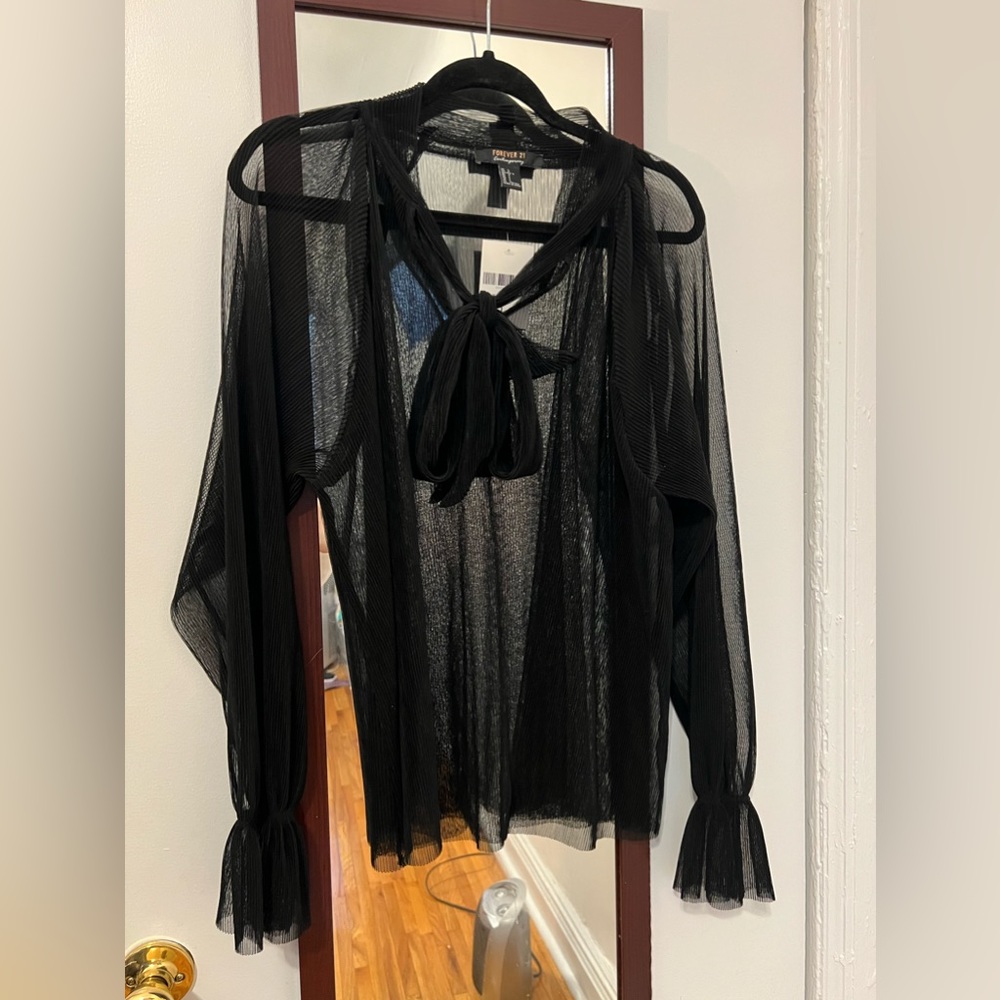 Black mesh long sleeve dress shirt